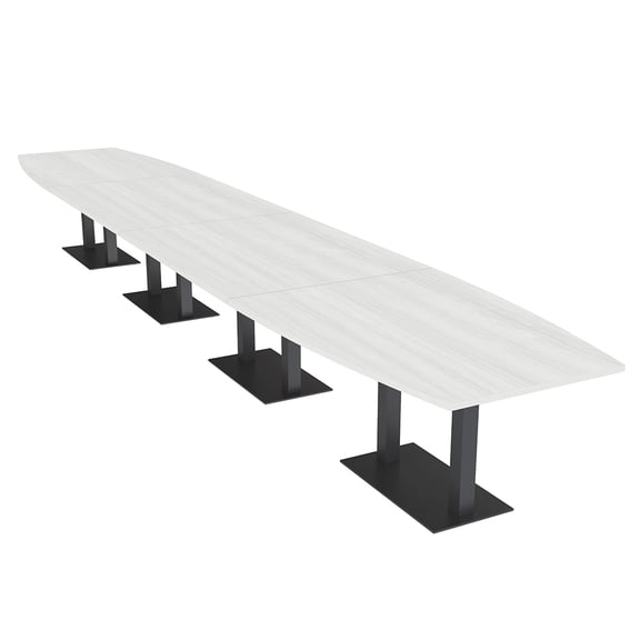 20 Person Modular Boardroom Table Boat Shaped Black Bases Power Units