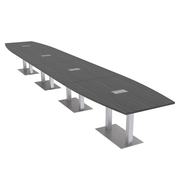 20 Person Modular Boardroom Table Boat Shaped Metal Bases Power Units