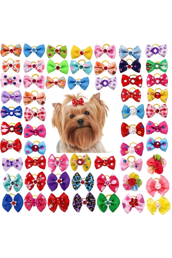 20 Pet Bow Hair Ties, Pet Bow Hair Accessories with Elastic Bands, Cute Pet Headwear, Dog Hair Accessories