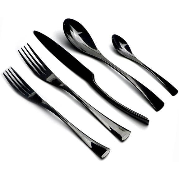 20-Piece 18/10 Stainless Steel Flatware Set Mirror Polishing Black, Serive for 4