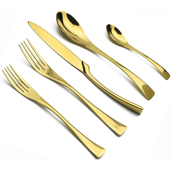 20-Piece 18/10 Stainless Steel Gold Flatware Set, Serive for 4