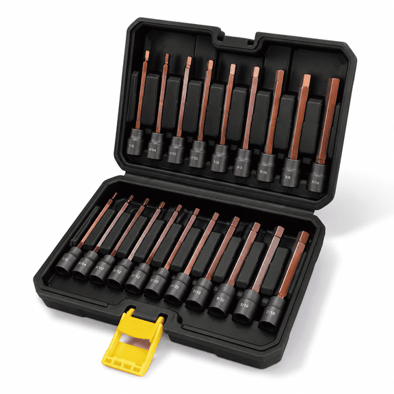 20-Piece 3/8 Inch Drive 110mm S2 Steel Allen Hex Bit Socket Set, SAE & Metric