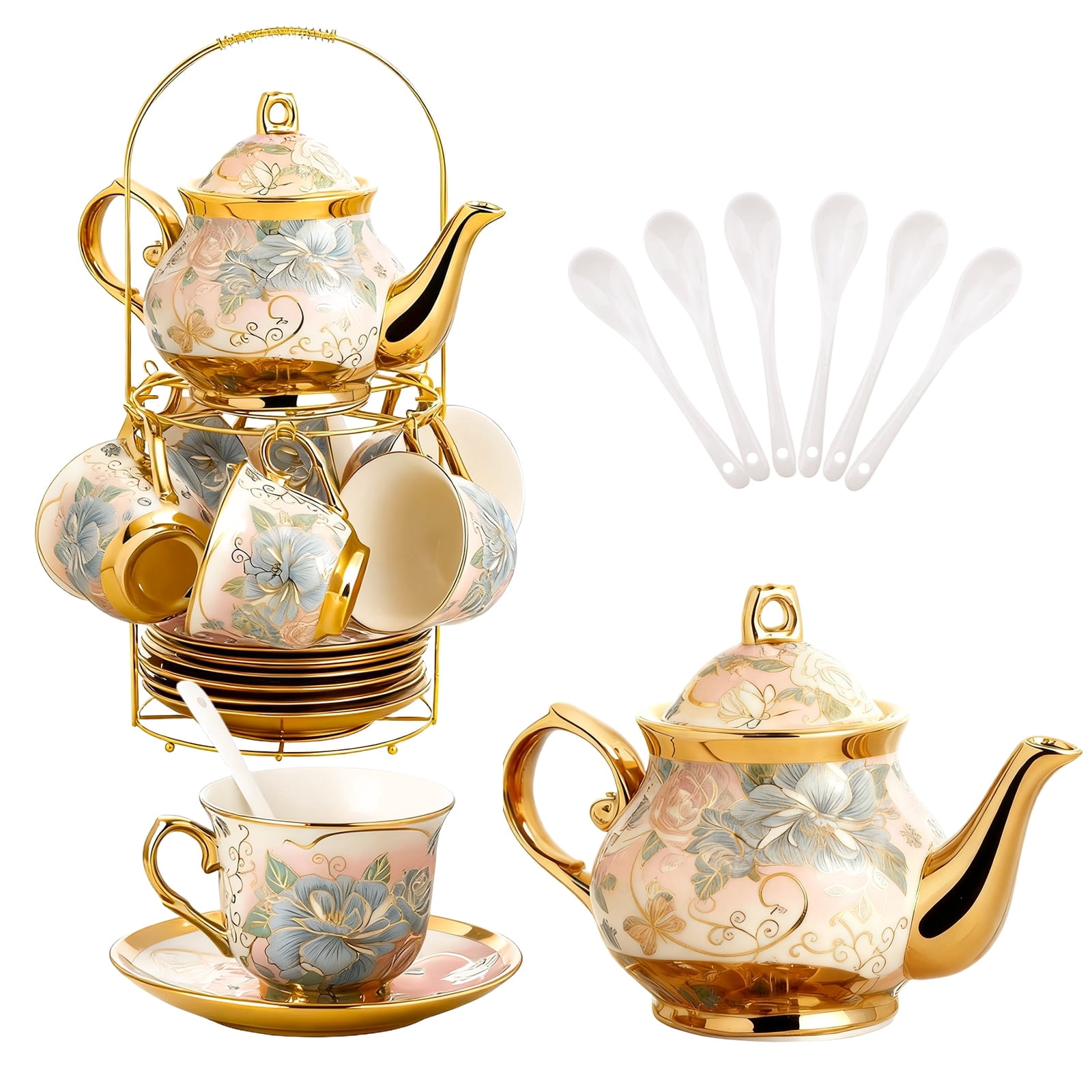 20-Piece Afternoon Tea Ceramic Teaware Set - Includes Teapot, Teacups ...