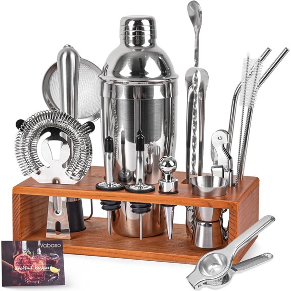 20-Piece Bartender Kit with Stand, Cocktail Shaker Set for Home Bar, 25oz Professional Stainless Steel Bar Tool Set with Cocktail Recipes Booklet, Christmas White Elephant Gifts for Adults Men