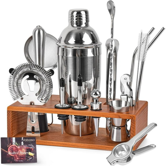 20-Piece Bartender Kit with Stand, Cocktail Shaker Set for Home Bar, 25oz Professional Stainless Steel Bar Tool Set with Cocktail Recipes Booklet, Christmas White Elephant Gifts for Adults Men