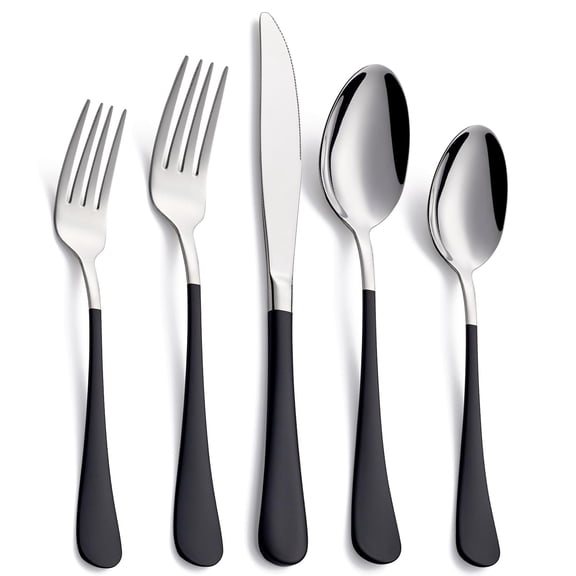 20-Piece Black & Gold Silverware Set, 18/0 Stainless Steel Colorful Handle Flatware Set, Service for 4, Modern Cutlery Set Includes Dinner Knives Forks Spoons, Mirror Polished, Dishwasher Safe