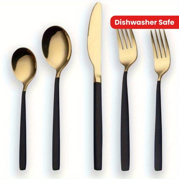 20-Piece Black Titanium Stainless Steel Cutlery Set - Service for 4 - Dishwasher Safe - Elegant Hotel-Style Knife/Fork/Spoon Set