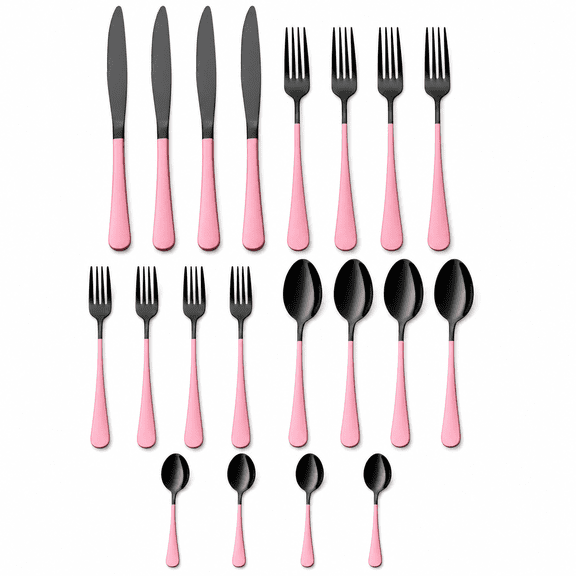 20-Piece Black and Pink Stainless Steel Flatware Set for 4, Home and Restaurant Use