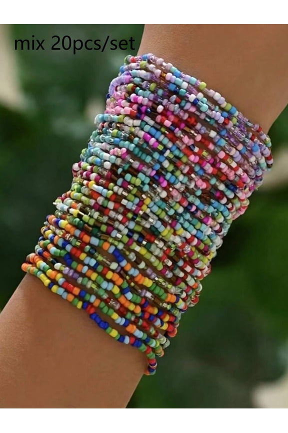 20-Piece Bohemian Multicolor Beaded Wrap Bracelet Set For Women