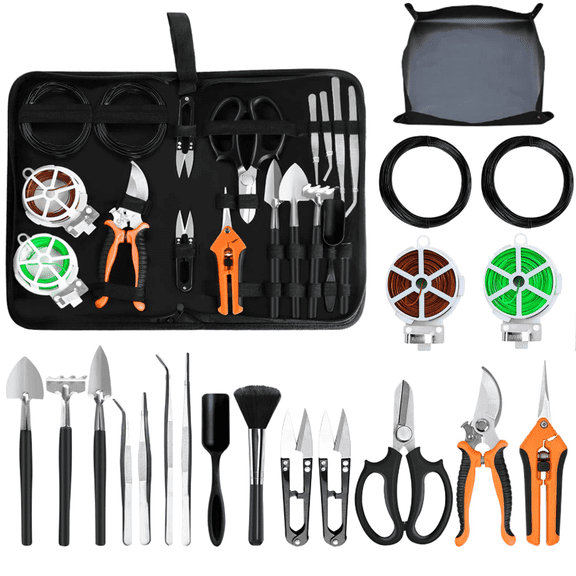 20 Piece Bonsai Tree Kit, Bonsai Trimming Tool Set, Bonsai Starter Kit, Carbon Steel Scissors Cutter Shears, Stainless Steel Rake Shovel, Gardening Pruning Tools