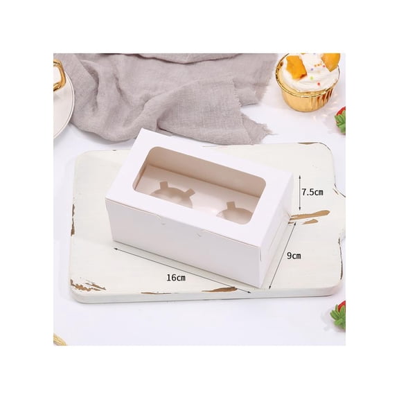 20-Piece Cardboard Boxe Set White/Brown 16*9*7.5cm with 2 Cavity Cookie Gift Boxes with Clear Window 2 Treat Holder Cupcake Containers Bakery Cake Box