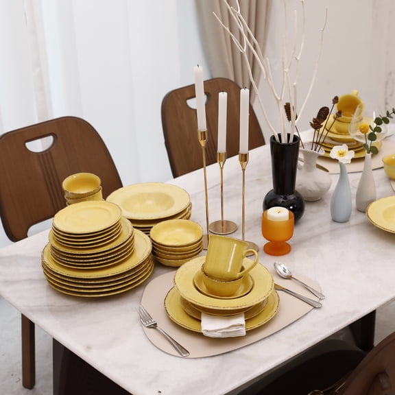 20-Piece Ceramic Cutlery Set - Serves 4 - Microwave and dishwasher available,Yellow