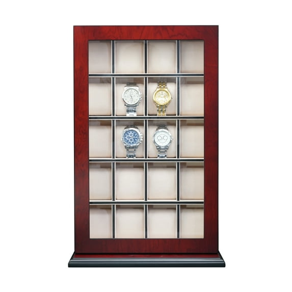 20 Piece Cherry Wood Watch Display Wall Hanging Case and Storage Organizer Box and Stand for Oversized Watches
