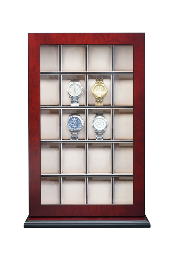 20 Piece Cherry Wood Watch Display Wall Hanging Case and Storage Organizer Box and Stand for Oversized Watches