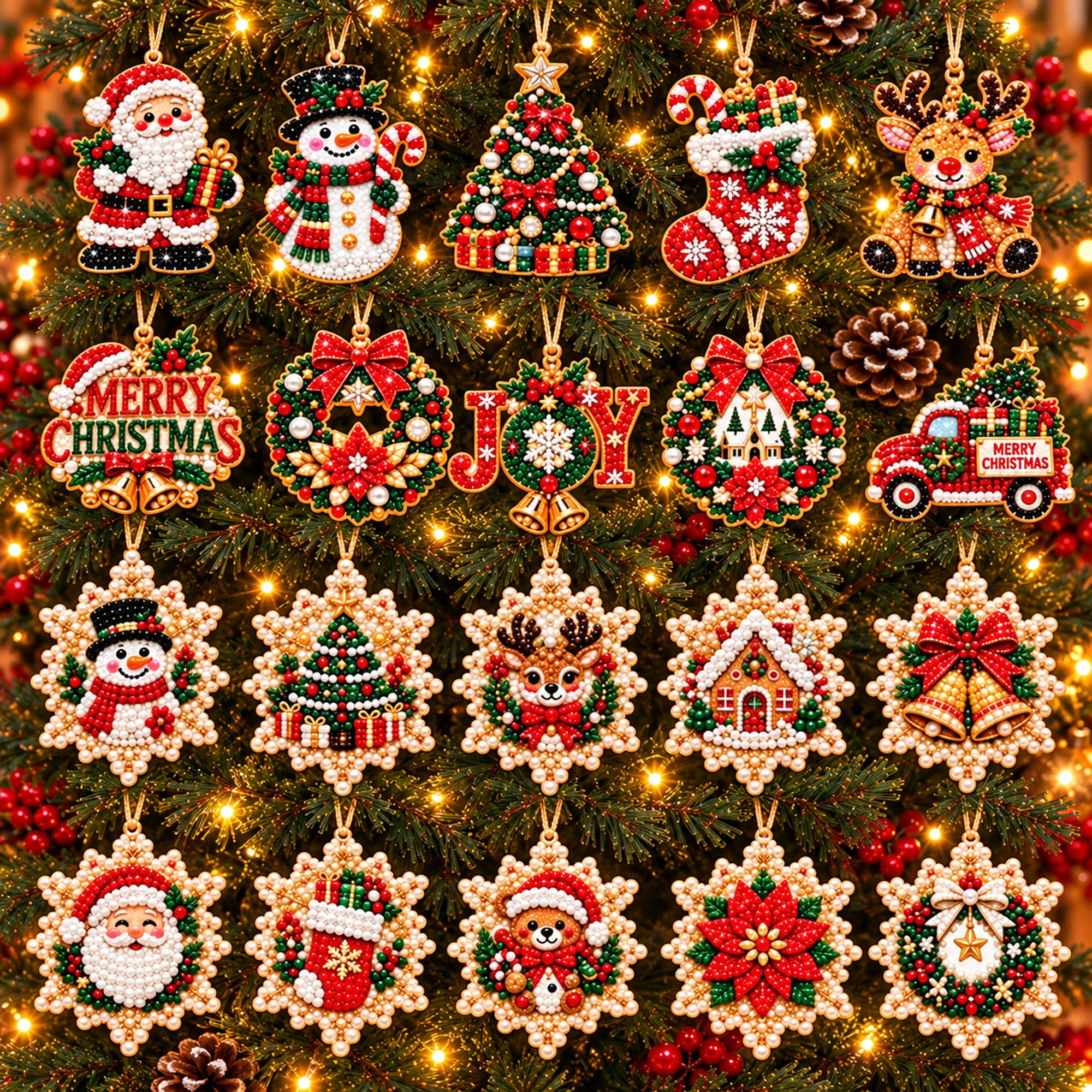20-Piece Christmas Ornaments DIY Pearl Diamond Art Kits for Adults ...