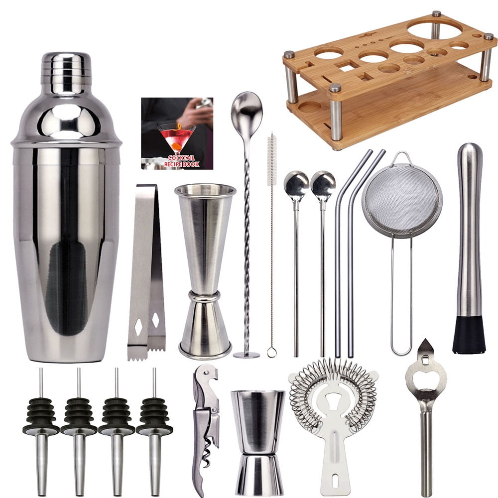 20Piece Cocktail Making Set with Shaker Stainless Steel Bar Drink Mixer Kit with Holder Base