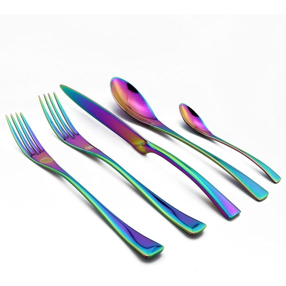 20-Piece Colorful Rainbow Flatware Set, 18/10 Stainless Steel Dinner Knife Set, Mirror Polishing, Service for 4