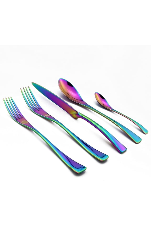 20-Piece Colorful Rainbow Flatware Set, 18/10 Stainless Steel Dinner Knife Set, Mirror Polishing, Service for 4