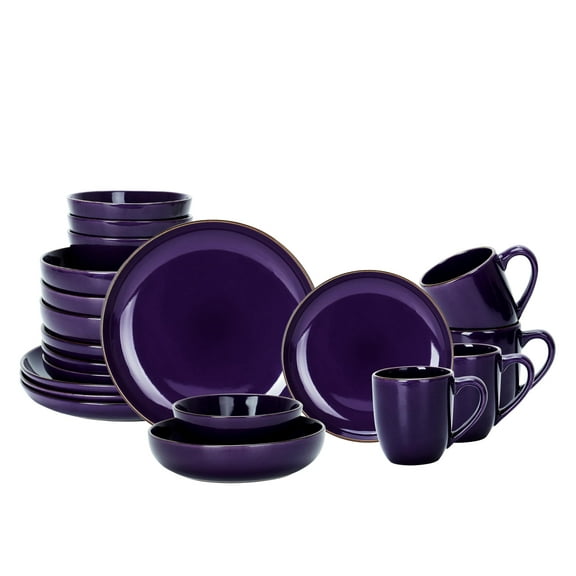 20-Piece Dinnerware Set - Serves 4, Bright Glaze Purple plates and bowls sets with Speckle Effect for Microwave & Dishwasher Safe