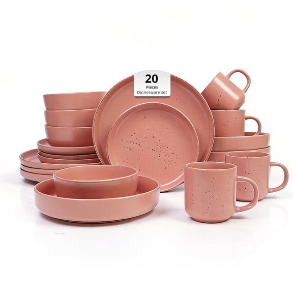 20-Piece Dinnerware Set - Serves 4, Matte Rose Glaze plates and bowls sets with Speckle Effect for Microwave & Dishwasher Safe