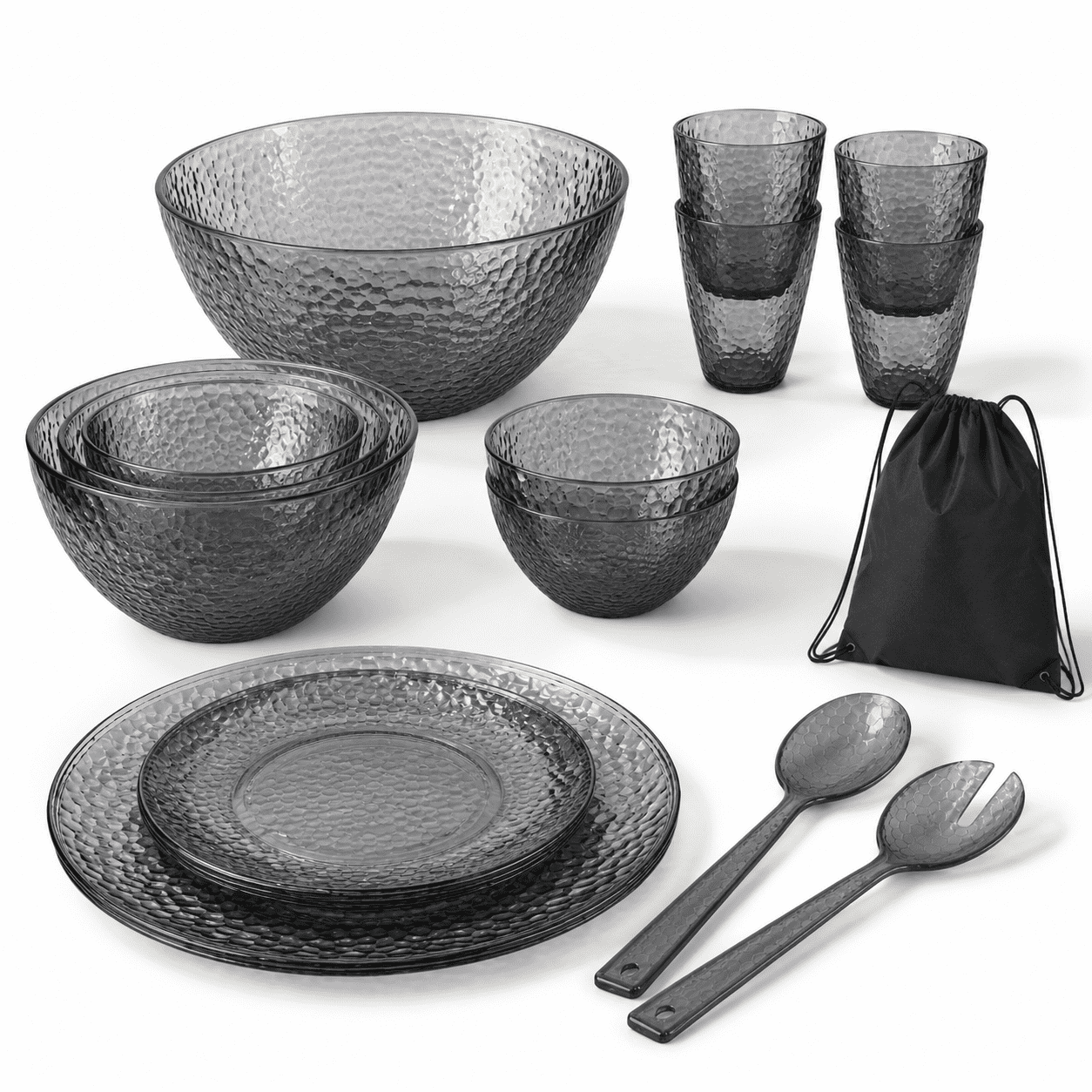 Main Course Dinner Set 20 Piece Dinnerware Set Space Grey Service For 4, Tritan Plastic Dish ...