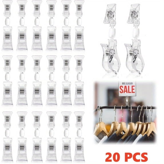20-Piece Double-Sided Sign Clip Set - Clear Rotatable Display Holders ...