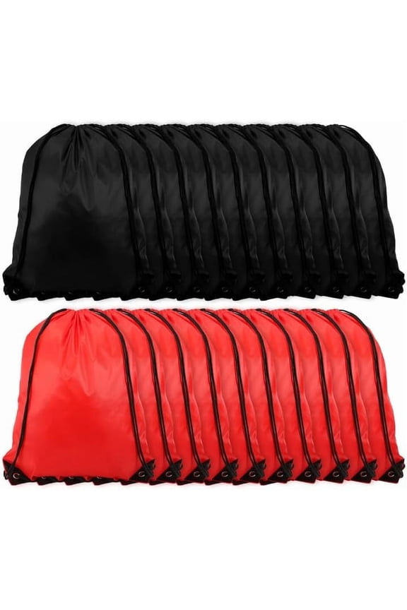 20 Piece Drawstring Backpack Bulk,String Backpack Drawstring Bags,Draw String Backpack,Cinch Bag Sackpack for Men Women Gym Sports Travel Swimming Beach(Black+Red)