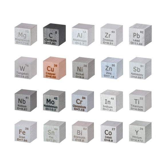 20 Piece Element Cube Set 0.39 Density Metal Cube Set 10mm Up to 99.99% Purity, Tungsten Cube, Bismuth and 18 More for Students Teacher Science Lover Collection&DIY