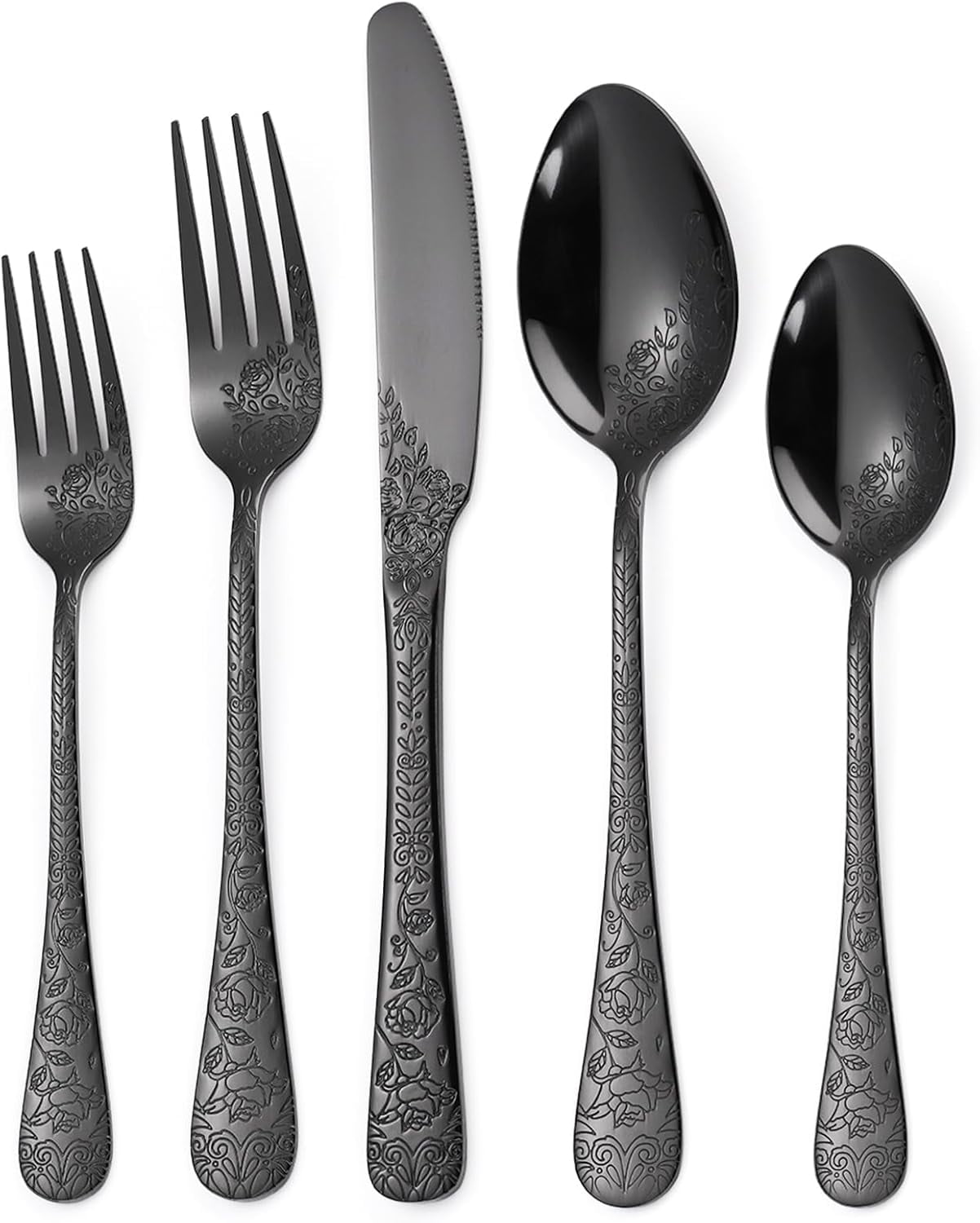 Vilihkc 20-Piece Floral Pattern Silverware Set - Mirror Polished Stainless Steel Flatware, Service For 4