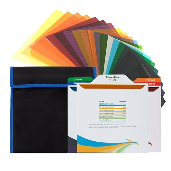 20-Piece Transparent Filter Color Correction Lighting Gel Filter Color Lighting Gel Filter for LED Lights 20Colors