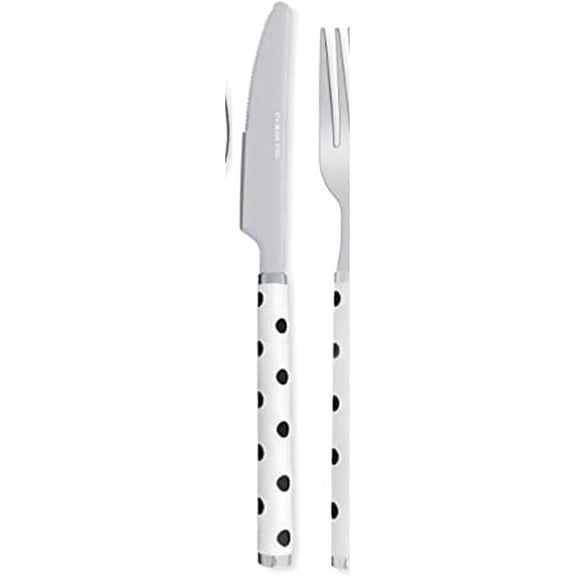 20Piece Flatware Set, 18/10 Stainless Steel, Polka Dot Long Handle, Service for 4, BlackWhite