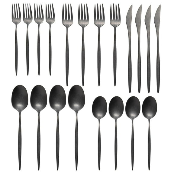 20 Piece Flatware Set for 4 | 18/10 Stainless Steel | Fork, Spoon and Knife Set | Black