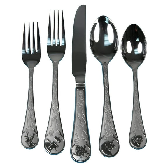 20-Piece Flatware Set for 4, Stainless Steel Silverware - Rustic Wildlife Design, Forks, Spoons, Knives, Dishwasher Safe
