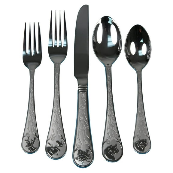 20-Piece Flatware Set for 4, Stainless Steel Silverware Set with Rustic Wildlife and Foliage Design, Forks Spoons and Knives Set, Dishwasher Safe