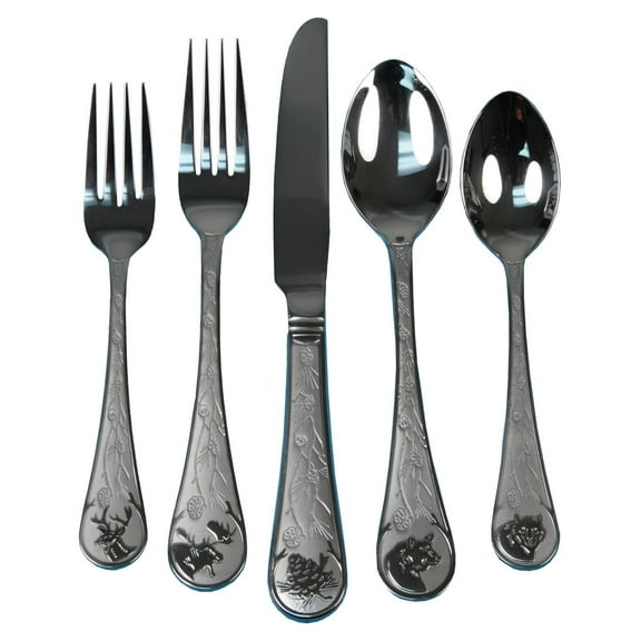 20-Piece Flatware Set for 4, Stainless Steel Silverware Set with Rustic Wildlife and Foliage Design, Forks Spoons and Knives Set, Dishwasher Safe