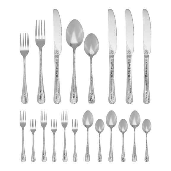 20-Piece Floral Stainless Steel Flatware Set for 4, Modern Cutlery Set for Dinner and Kitchen Silver 20