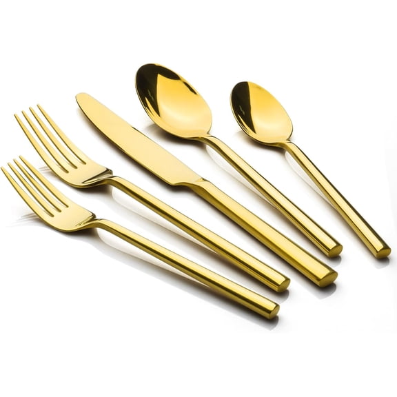 20-Piece Forged Stainless Steel Flatware Set in Gold, Service for 4, Modern Mirror Finish
