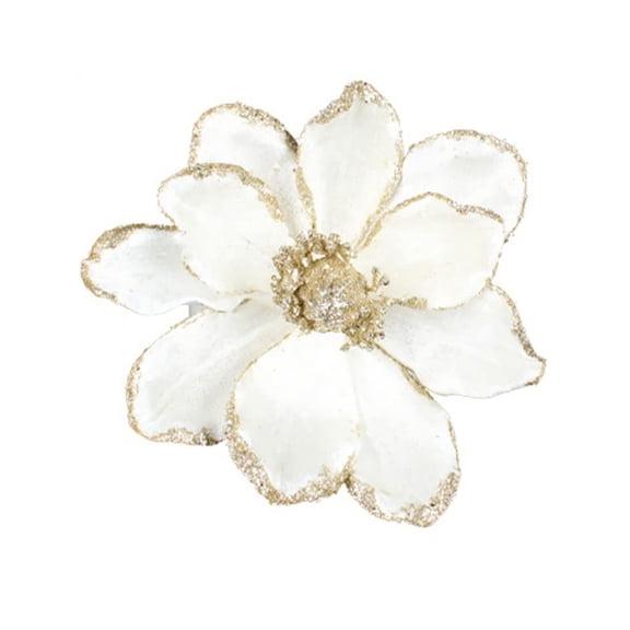 20-Piece Glitter Velvet Magnolia Flowers Set – 6.3 Inch Large Faux Blooms with Wire Stems for Christmas Tree, Wreaths, Garlands & Wedding Decorations