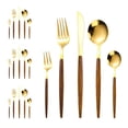 thumbnail image 1 of 20-Piece Gold Stainless Steel Cutlery Set with Faux Wood Handles, Western Tableware Service for 4, Includes Knives, Forks  Spoons, Ideal for Home Kitchen  Restaurant Use, 1 of 12