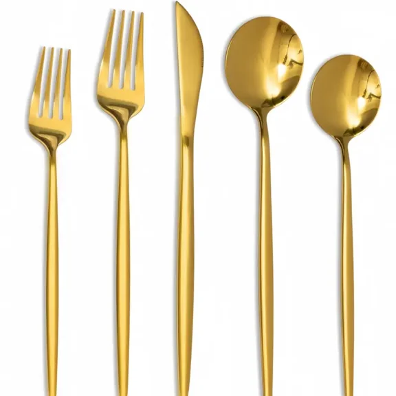 20 Piece Gold Stainless Steel Silverware Set for 4, Mirror Polished Flatware Set with Knives, Forks, Spoons and Teaspoons, Dishwasher Safe Cutlery for Home, Kitchen, Restaurant