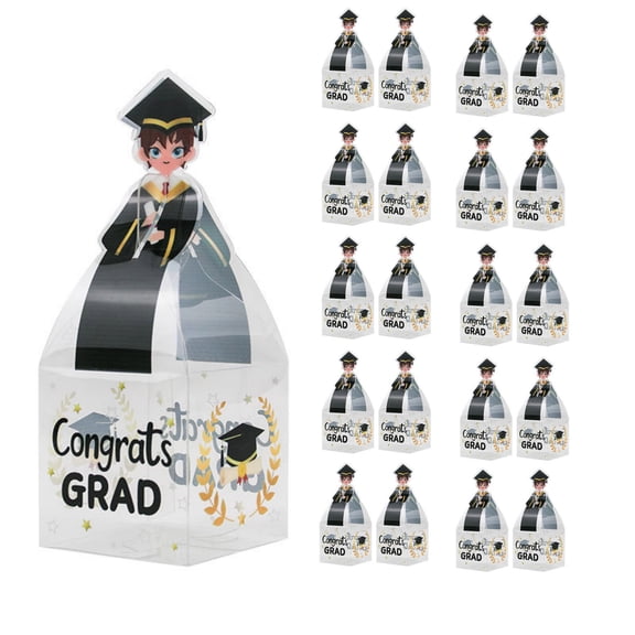 20-Piece Graduation Party Decorations Clear PVC Candy Boxes with Bachelor Gown Design, Graduation Favors for Class of 2026 Party, Small Gift Boxes for Treats and Sweets, A