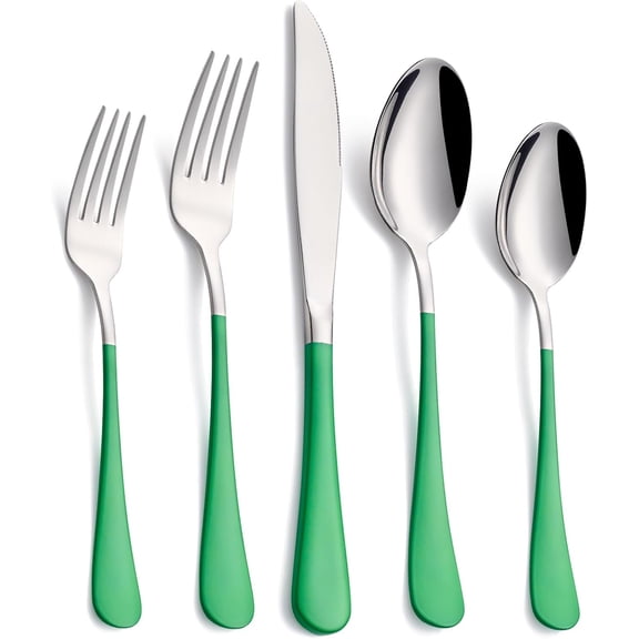 20-Piece Green Silverware Set, 18/0 Stainless Steel Green Handle Flatware Set, Service for 4, Modern Cutlery Set Includes Dinner Knives Forks Spoons, Mirror Polished, Dishwasher Safe