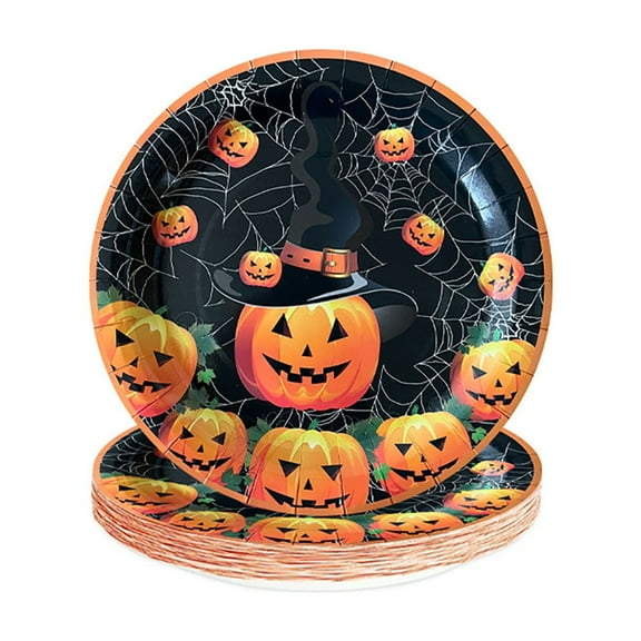 20 Piece Halloween Party Paper Plates 7 Inch Size With Ghost Pumpkin Castle Design Disposable Tableware For Gathering A