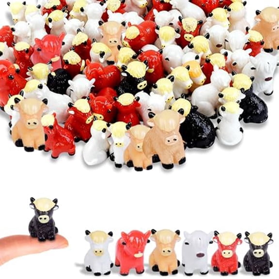 20-Piece Highland Cow Sculpture Collection, 6 Design Variations Artistic Highland Cow Statuettes, Compact Resin Animal Accents for Micro Landscape Office Garden Desk and Tabletop Display
