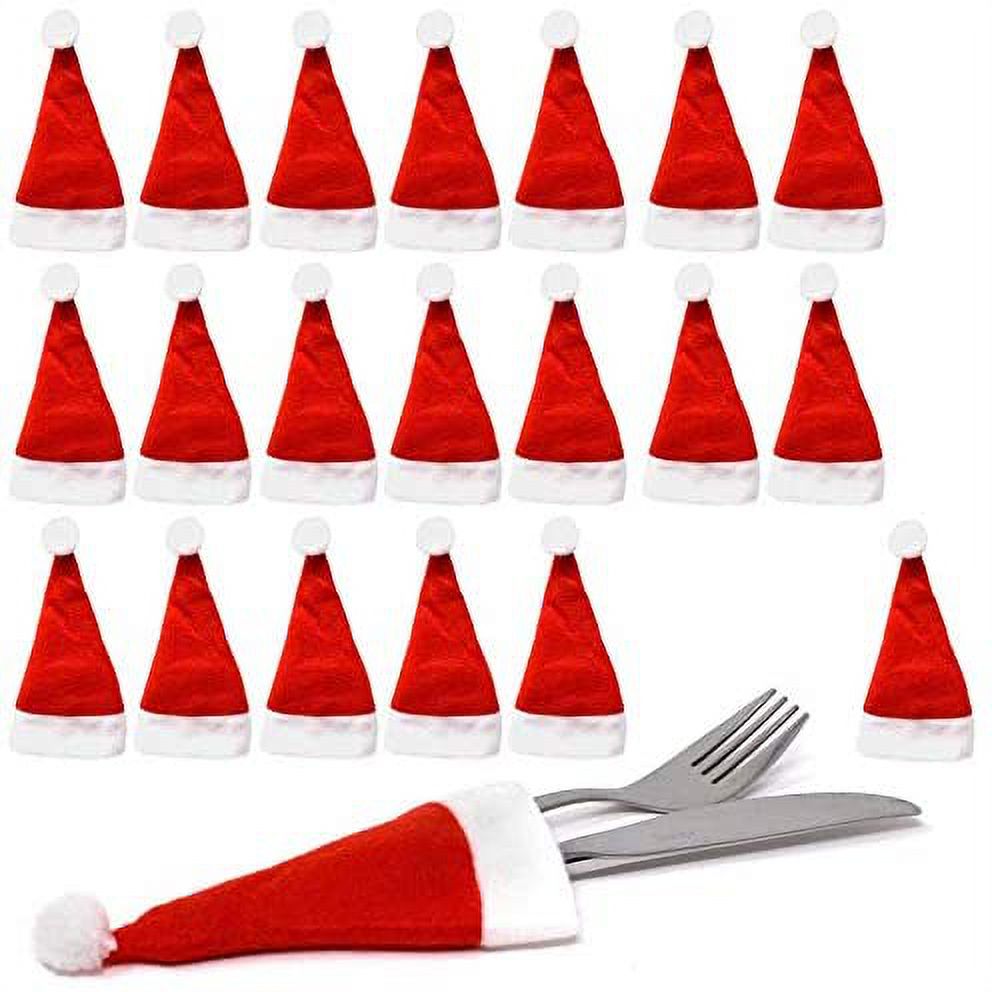 20 Piece Holiday Christmas Santa Hats Dinner Silverware Holders for Cutlery Party Dinner Table