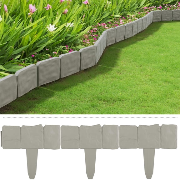 20-Piece Interlocking Garden Edging – 16ft Flexible Landscape Trim Border, Light Gray