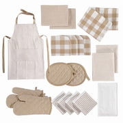 Casa Platino 20-Piece Absorbent Dishcloths and Heat-Resistant Oven Mitts Set - Beige