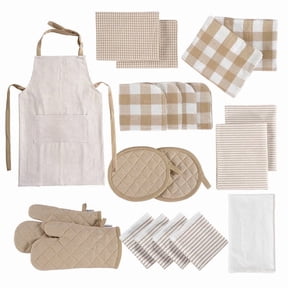 Casa Platino 20-Piece Absorbent Dishcloths and Heat-Resistant Oven Mitts Set - Beige