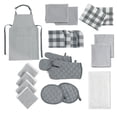 thumbnail image 1 of 20 Piece Kitchen Linen and Towels Sets - Cotton Dish Towels, Heat Resistant Kitchen Mittens and Pot Holder Set, Apron with Pocket, Absorbent Dish Towels for Kitchen Drying - Gray, 1 of 8
