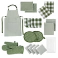 thumbnail image 1 of 20 Piece Kitchen Towel Set - Cotton Dish Towels, Heat Resistant Kitchen Mittens and Pot Holder Set, Apron for Women with Pockets , Absorbent Dish Towels for Kitchen Drying - Olive, 1 of 8
